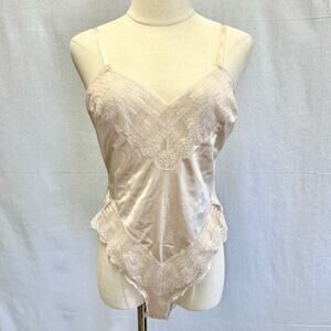 Vintage JC Penny high cut blush cream lace teddy cami romper one piece size 34‎